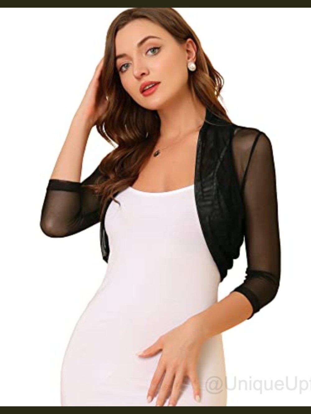 Women's Mesh Sheer Cardigan Shrug 3/4 Sleeve Crop Bolero Lightweight